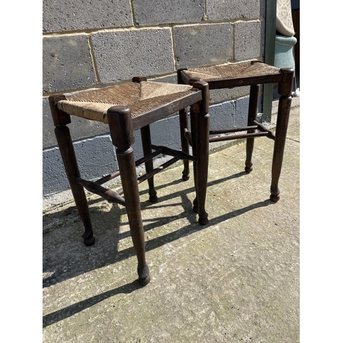 19 - A pair of country oak stools with Rush seats 36x30x55