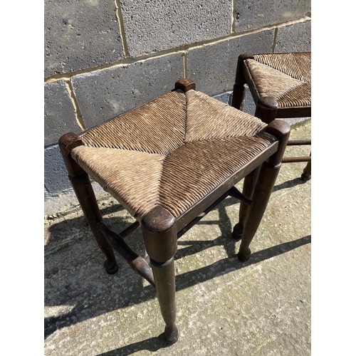 19 - A pair of country oak stools with Rush seats 36x30x55