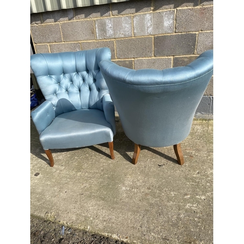 35 - A pair of blue upholstered button back bedroom chairs