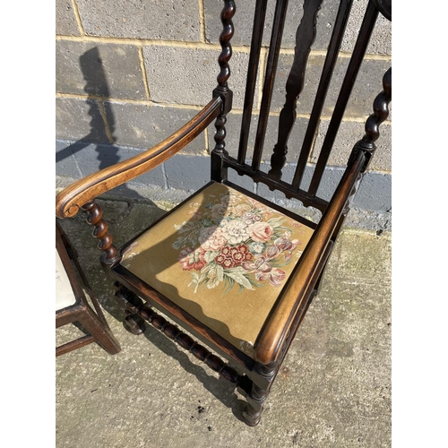 37 - A barley Twist oak carver chair together with a mahogany dining chair