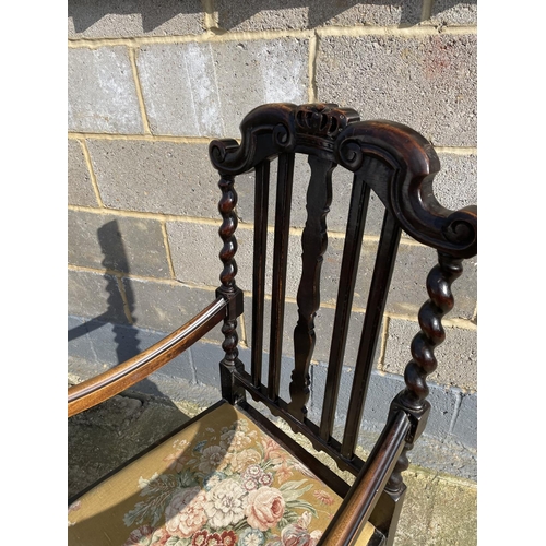 37 - A barley Twist oak carver chair together with a mahogany dining chair