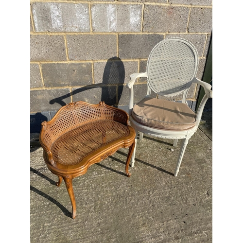 56 - A white painted French style bedroom chair together with begere stool