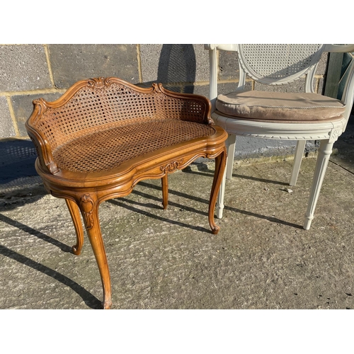 56 - A white painted French style bedroom chair together with begere stool