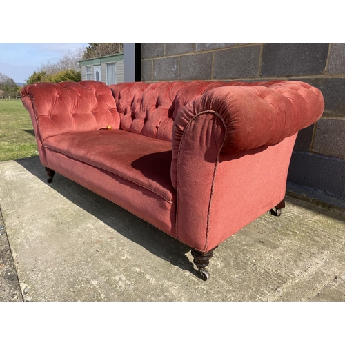 8 - An Edwardian pink buttoned back chesterfield sofa 185cm wide