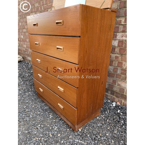 13 - A mid century teak vanity chest of drawers with lift up top 84x43x104