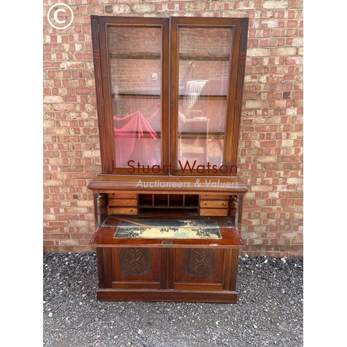 20 - An Edwardian mahogany secretaire bookcase cupboard AF