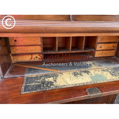 20 - An Edwardian mahogany secretaire bookcase cupboard AF