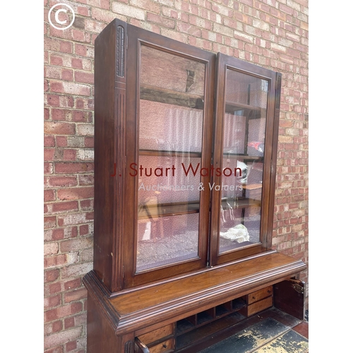 20 - An Edwardian mahogany secretaire bookcase cupboard AF