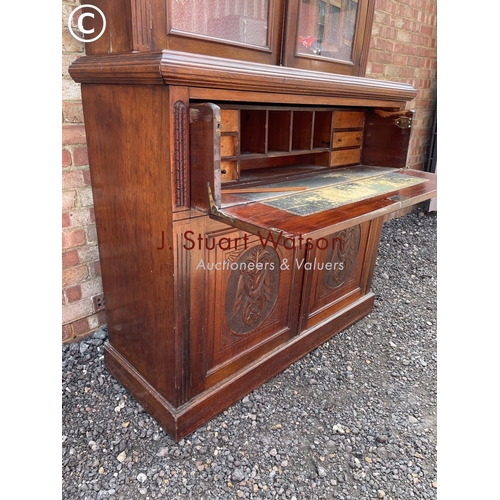 20 - An Edwardian mahogany secretaire bookcase cupboard AF