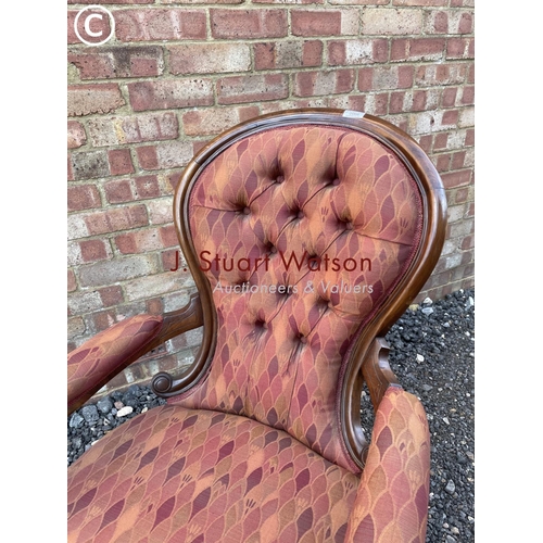 68 - victorian Mahogany button backed chair, upholstered in red