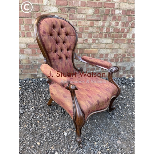 68 - victorian Mahogany button backed chair, upholstered in red