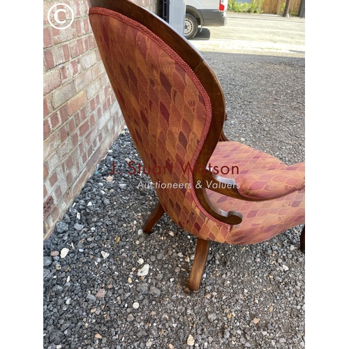 68 - victorian Mahogany button backed chair, upholstered in red