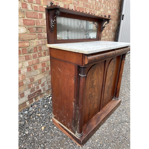 32 - A regency mahogany marble top cheffioner with mirror back 97x47x125