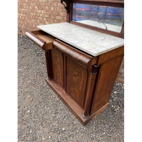 32 - A regency mahogany marble top cheffioner with mirror back 97x47x125