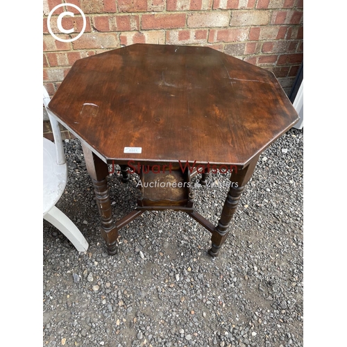 264 - A white painted office chair together with an octagonal occasional table