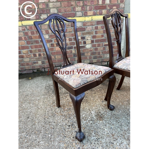 266 - Pair of mahogany ball and claw chairs together with a pair of balloon back chairs