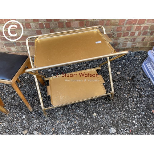 120 - Vintage kitchen trolley and two stools