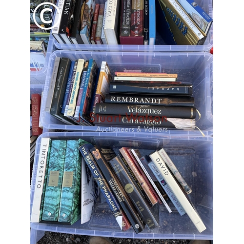 136 - A collection of 8 trays of assorted books, mainly historical and art interest