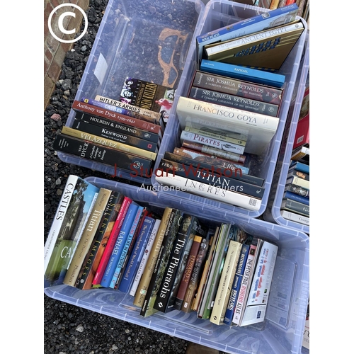 136 - A collection of 8 trays of assorted books, mainly historical and art interest