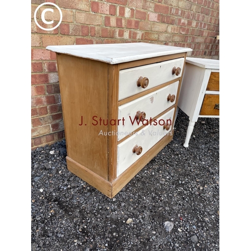 138 - A painted satinwood chest together with a painted oak chest of two