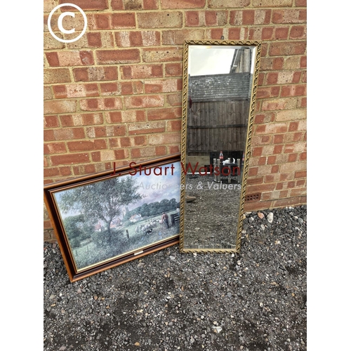 166 - A gold gilt mirror together with a print