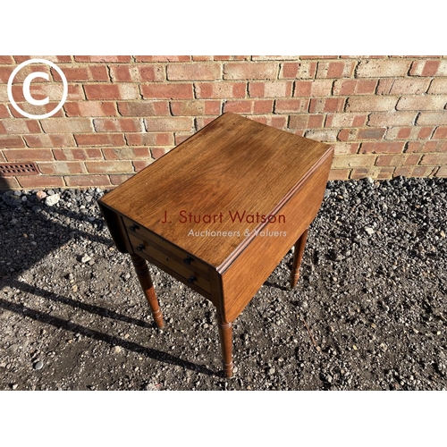 194 - A Victorian mahogany drop leaf work table with two drawers and two dummy drawers