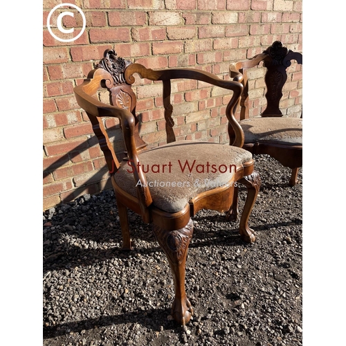 201 - A pair of French style ornate mahogany  elbow chairs with ball and claw feet