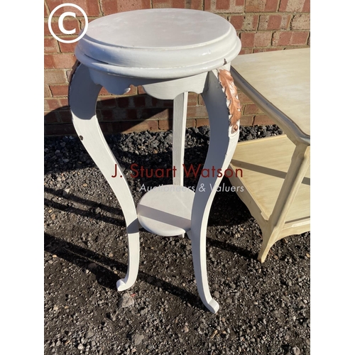 203 - A painted white and gold plant stand together with a white painted occasional table