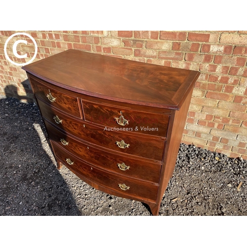 212 - A Victorian mahogany bow front chest of five drawers