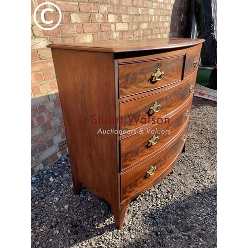 212 - A Victorian mahogany bow front chest of five drawers