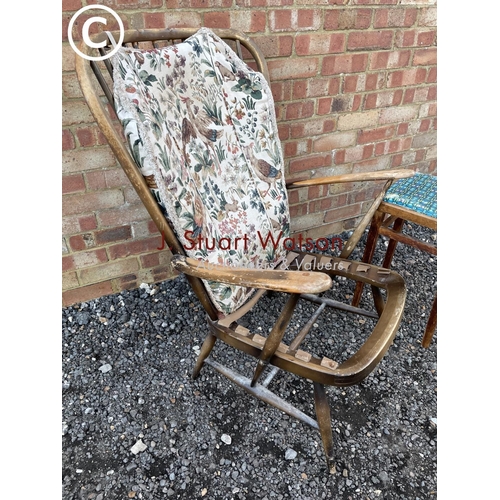 240 - An Ercol armchair for repair and restoration together with a kitchen stool