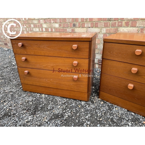 281 - A stag teak bedroom suite consisting of a dressing table, pair bedsides and a chest of three