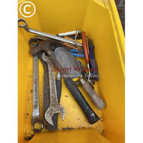 293 - An assortment of tools, including stillsons, saw, grinder and more - contained in two crates and a b... 