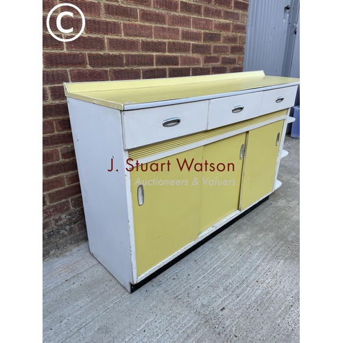 296 - A yellow and white  painted 1950's kitchen sideboard