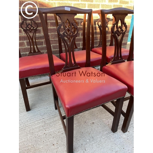 326 - A set of five Victorian mahogany dining chairs with red leather seats