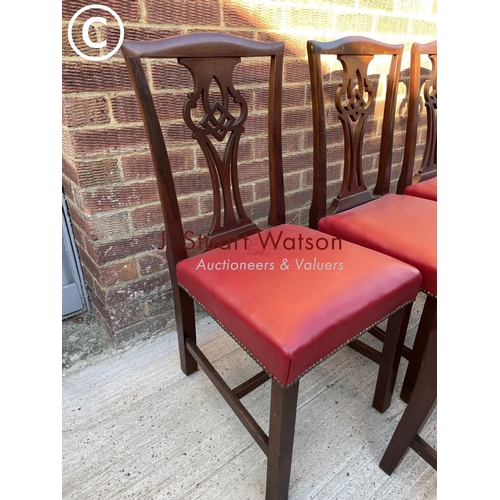 326 - A set of five Victorian mahogany dining chairs with red leather seats