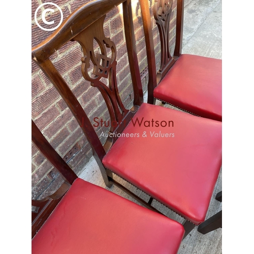 326 - A set of five Victorian mahogany dining chairs with red leather seats