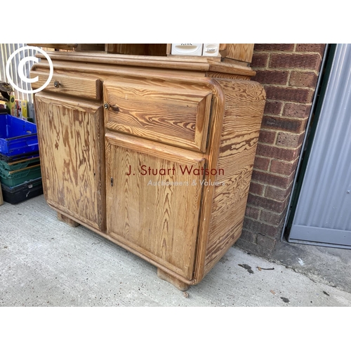 341 - An unusual Dutch pine kitchen cabinet glazed top with fitted coffee grinder over two, drawer and two... 