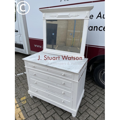 351 - A continental white painted marble top chest with a mirror back