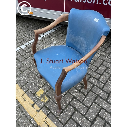 353 - A  mahogany framed blue vinyl office desk chair