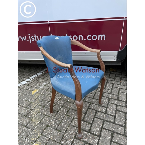 353 - A  mahogany framed blue vinyl office desk chair