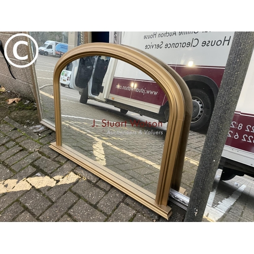 359 - A gold overmantle together with three large mirrors