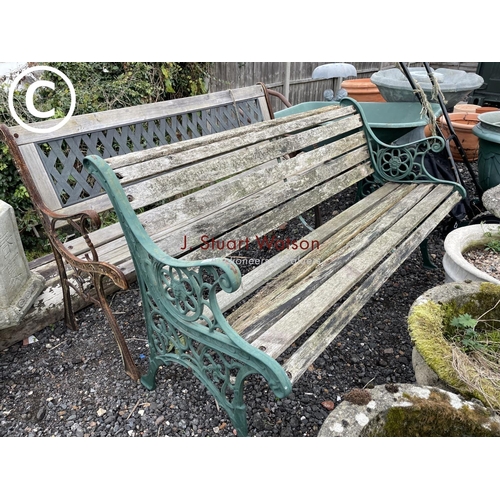 368 - Two metal framed garden benches with wooden slatted seats