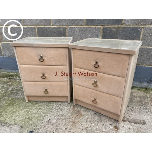 379 - A pair of retro brown cord upholstered bedside chests