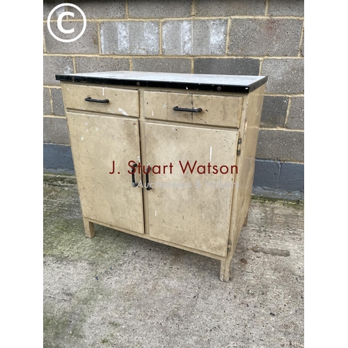 389 - A vintage enamel top laundry sideboard