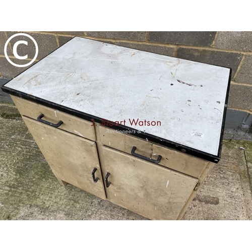 389 - A vintage enamel top laundry sideboard