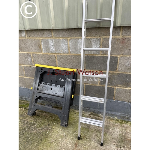 442 - Aluminium, loft ladder together with a folding bench