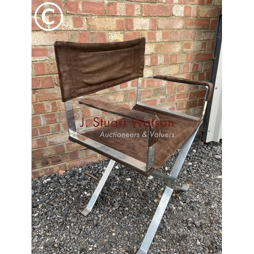 48 - A chrome and brown suede directors chair