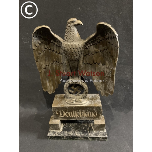 486 - Large Bronze Nazi Eagle on marble base height 44 cms