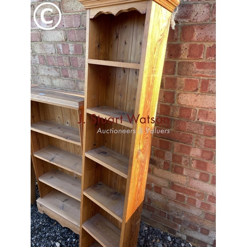 5 - A collection of open fronted solid pine book shelves